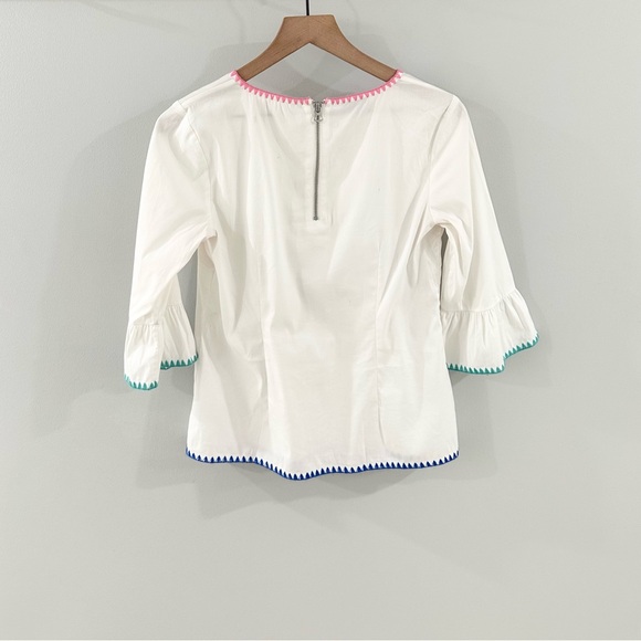 Talbots Bell Sleeve Colorful Embroidered Hem Blouse White Size Small Petite - Picture 5 of 5
